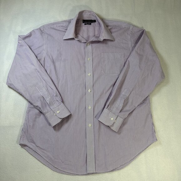 Lauren Ralph Lauren Purple White Striped Poplin Casual Button Down Shirt 16 1/2 - Picture 1 of 8